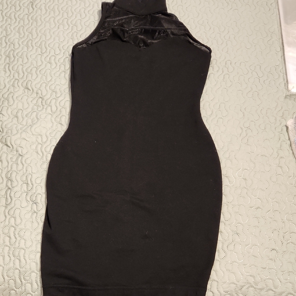 YesStyle Black Velvet-Trim Mini Dress